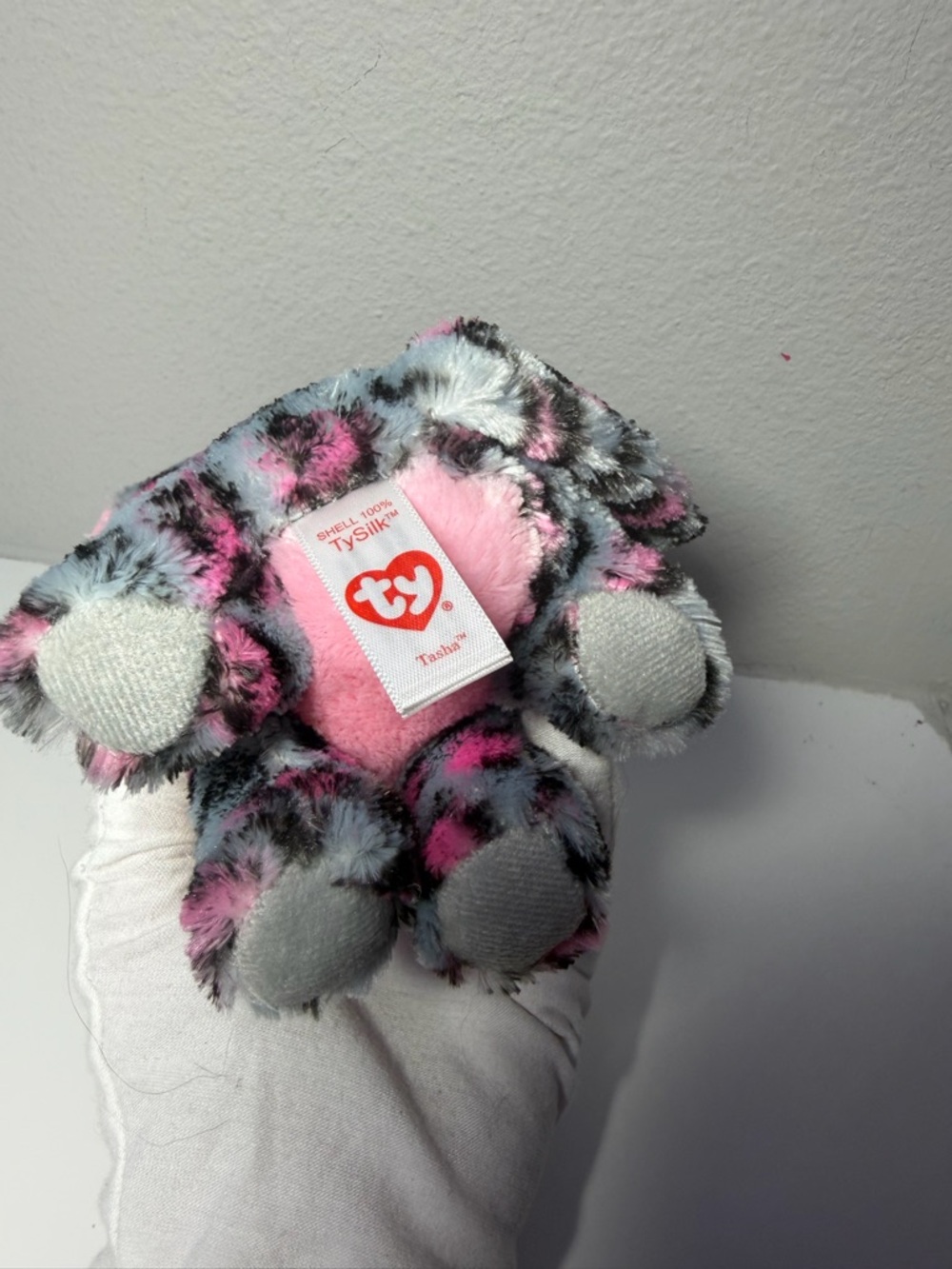Ty Tasha Pink & Gray Leopard Print Sparkle-Eye Plush Cat - Picture 7 of 7